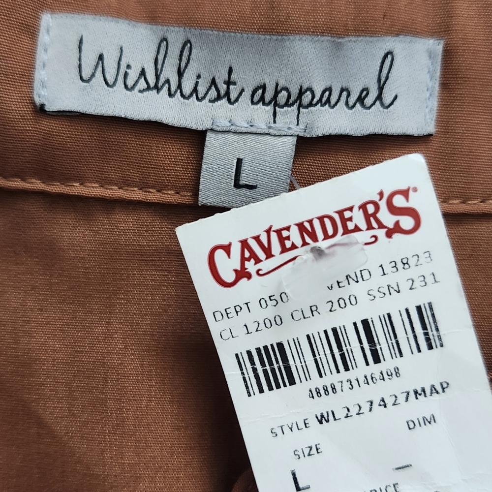 NWT. Women's Wishlist apparel Brown Long Sleeve button down shirt size Large - Picture 8 of 8